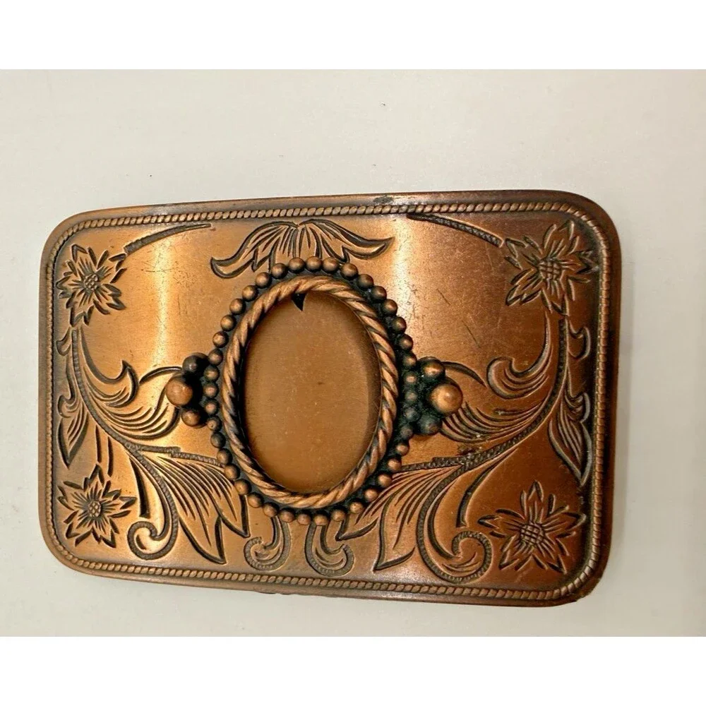 Vintage Western‎ Belt Buckle Engraved Copper Floral Floral Design Cowboy Style